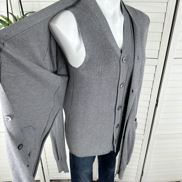 Current Air‎ Gray Faux Twinset Knit Vest Cardigan Overlay Sweater Hi-Low Size M - Picture 4 of 8